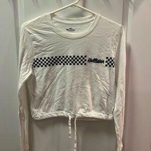Hollister XS white long sleeve T-shirt with tie waste, black & white checkered